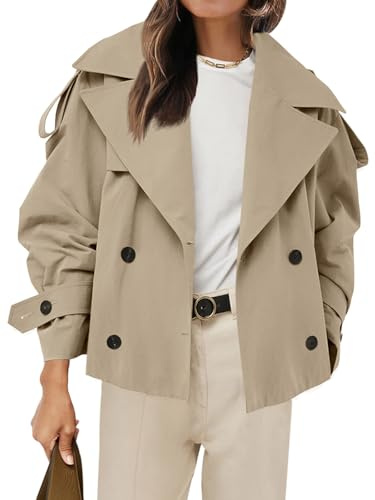 Tankaneo Kurzer Trenchcoat für Damen, zweireihige Jacke mit Gürtel | Büro, Arbeit, Herbstmode, Oberbekleidung, Button-Down