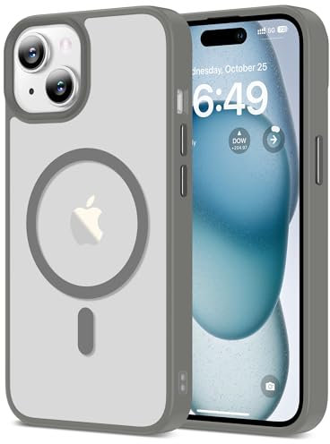 HOOMIL Starke Magnetische Hülle für iPhone 15, Kompatibel mit MagSafe, Militärschutz, Stoßfest, Kratzfest, Transluzent Matt Case Schutzhülle - Grau