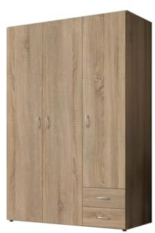 Arthauss Transform Your Bedroom with the Elegant BASE 3-Door Hinged Wardrobe in Timeless Oak Sonoma: Spacious Storage W121cm - Perfect for Modern UK Homes