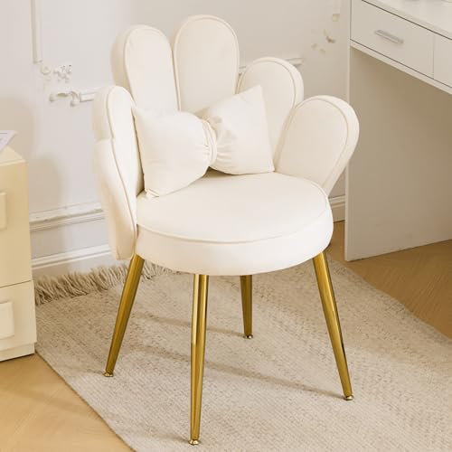 LEADZM Fauteuil avec Dossier pétale Chaise Coiffeuse Relax de Salon, de Chambre, Fauteuil de Cuisine et Salle à Manger avec Pieds en Or (Dossier Petal, Blanc)