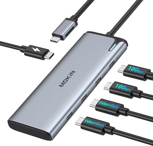 MOKiN USB C Splitter, USB C Hub Multiport Adapter with Dual 4K@60Hz USB4 Display Ports Video Output, 100W PD Charging, 10Gbps Data Transfer, Type-C Dual Monitor Dongle for MacBook, Windows & iPad Pro