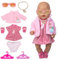 HTTDSLF 8 Pièces Vêtement de Poupée, Poupée Habit Tenue Poupée de 14-18 Pouces 35-45 cm vêtements de poupée, Manteau Robe Chaussettes Collier Lunettes sous-vêtements avec 2 Cintre pour poupée, Rose