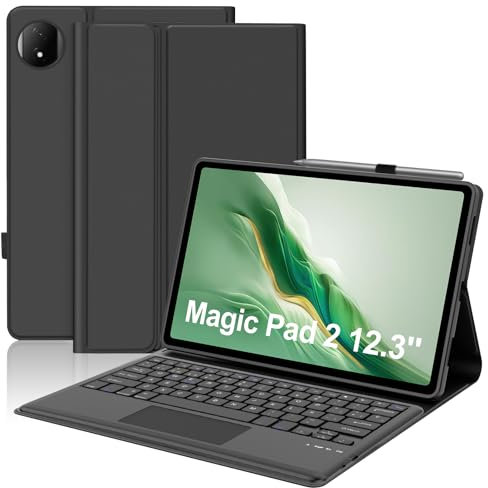 Teclado con Touchpad para Honor Magic Pad 2 12.3 2024, Funda para Honor Magic Pad 2 con Español Ñ Teclado Desmontable Inalámbrica para Honor Magic Pad 2 2024, Negro