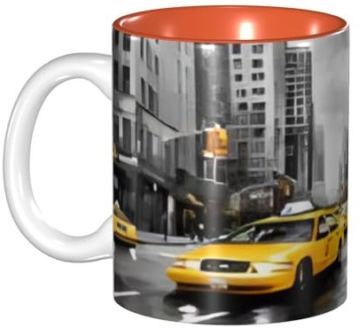 Funny Love from New York Ceramic Inner Color Mugs, Two Tone Coffee Cup, 11oz Double Color Ceramic Coffee Mug with Handle, Microwave Safe Thick Ceramic Mug, for Home, Office