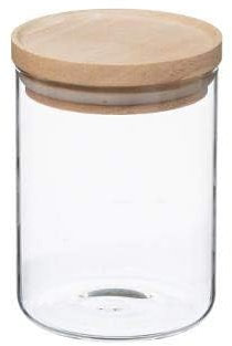 UNIVERSDECOR - Set of 2 Atmosphera Glass and Wood Preserving Jars (2 Preserving Jars Airtight Lid, 0.6 Liter: 9.7 x 14 cm)