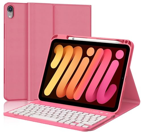 Keyboard Case for iPad Mini 7th (A17 Pro, 2024) & 6th (2021) 8.3-inch, Rechargeable, Detachable Bluetooth Keyboard, Slim Folio Protective Cover with Pencil Holder for iPad Mini 7th/6th Generation