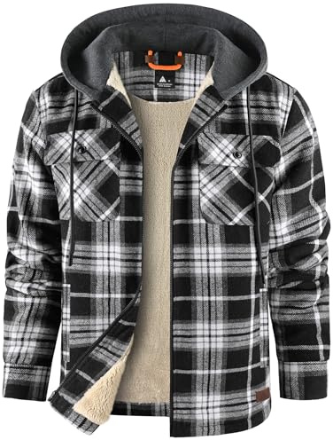 zitysport Camicia Uomo Sherpa Fleece Quadri Foderata Cappuccio Fodera in Pile Cappotto Giacca Invernale con Tasche Giacca in Flanella da Uomo a Quadri Felpa con Cappuccio