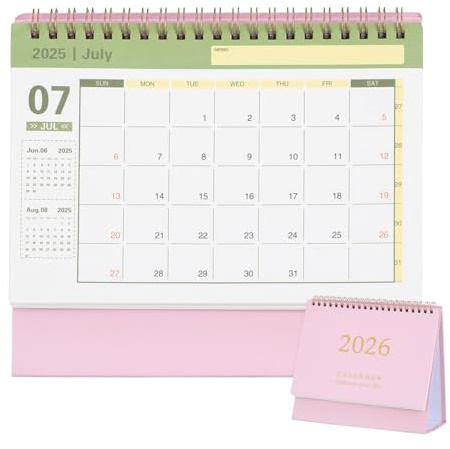 Hemobllo Tischkalender 2025–2026: Stehkalender 2026 Mini-Stand-Flip-Planer für Zuhause, Büro Und Schule, Pink, Platzsparendes Design, 7,5 X 6,5 Zoll