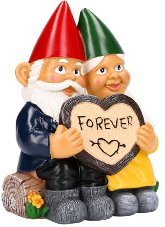 Gnome Couple Statue Resin Dwarf Sculpture Romantic Figurine | Hand-Painted Artistic Decorative Piece, Synthetic Resin, Garden Ornament for Desktop Outdoor Indoor Patio