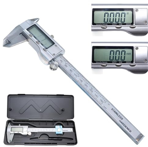 InYoHui Digital Vernier Caliper 150mm 4 Modes Stainless Steel ±0.001in | 150mm range, ±0.001in accuracy. LCD display, inch/mm/fraction. External, internal, depth, step. Zero reset, true power-off.