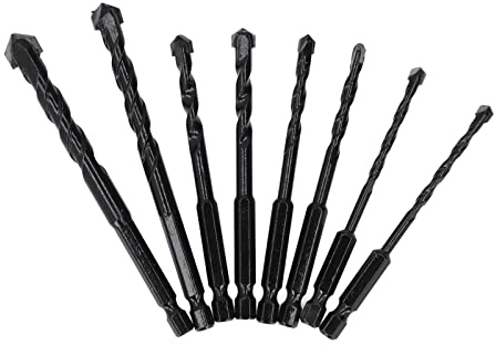 HELEVIA Juego de Brocas para Mampostería con Vástago Hexagonal, Kit de Carburo Cementado Negro para Concreto de Baldosas, 8 Brocas de 5-12 Mm