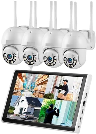 4MP HD H.265 PTZ WiFi IP-Kamera 8CH Wireless 10,1-Zoll-LCD-Monitor NVR-Kit Home Security Camera System Videoüberwachung(None,10.1inch and 4 Cam)