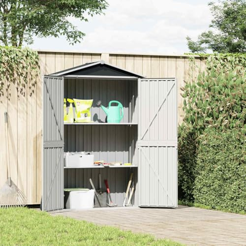 Mokuyary Gerätehaus Anthrazit 116x45x175 cm Verzinkter Stahl Gartenhaus mit Pultdach, Geräteschuppen mit Regalen und 2 Türen Schuppen für den Außenbereich Garten