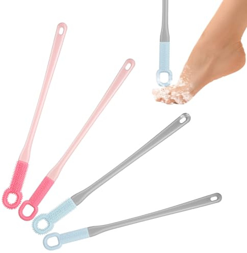 Homoyoyo 4 Pack Foot Brush for feet Toe Gap Cleaning Brush Long Handled Foot Scrubber for Shower Soft Head feet Cleaning for Between Use