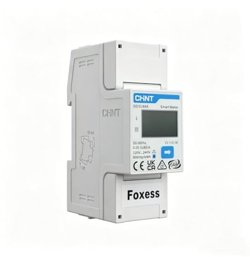 FoxESS Intelligent Electricity Meter CHINT DDSU666 Single Phase 5(80)A DIN Rail RS485 Modbus RTU Energy Meter for Real-time Monitoring and Load Management, Compatible with FoxESS Wallbox for Load
