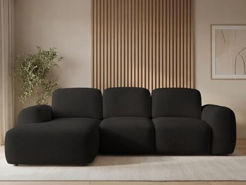 GRAINGOLD Avelin Ecksofa mit Schlaffunktion, 276x165 cm, L-Form Sofa, Schlafcouch für Wohnzimmer, Bouclé-Stoff, 4-Sitzer Eckcouch, Modernes Design (Schwarz, Links)