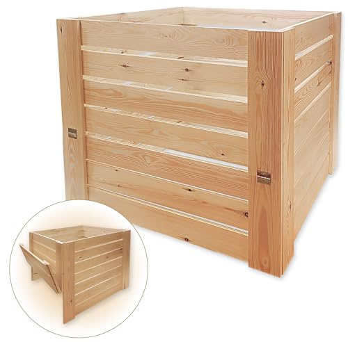 MG Design Compostiera in legno 500L – compostiera da giardino con sportello, contenitore compost esterno stabile per rifiuti organici e verdi