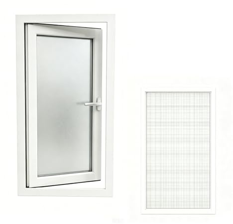 Finestra a battente con apertura verso l'interno, doppio strato con vetro, finestra per la privacy, finestra del bagno con finestra di fuga di emergenza disponibile (bianco, 40 x 30)