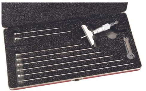 Starrett 440Z-9RL Vernier Depth Gauge, Ratchet Stop, Lock Nut, Micrometre Type, 0-9 Range, 0.001 Graduation, 2.5 Base, 9 Rods, +/-0.0001 Accuracy