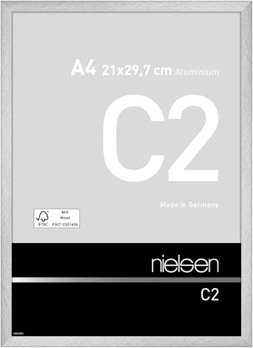 nielsen Bilderrahmen, 21 x 29,7 cm (A4), Aluminium, Silber gebürstet, Dokumentenrahmen zum Aufhängen im Hoch- & Querformat, Echtglas, C2