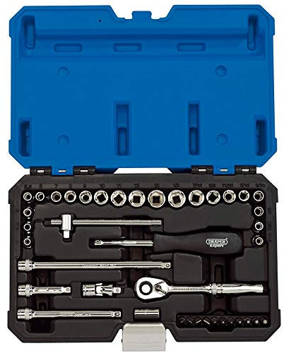 Draper 16464 1/4-Inch Square Drive Combined mm/AF Socket 40 Piece Set , Blue