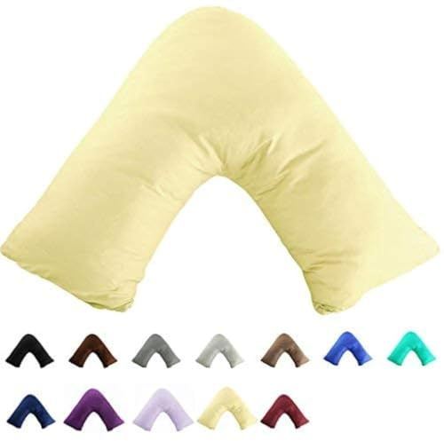 Gyulin-Kissenbezug aus 100% Baumwolle - Fadendichte: 300 – Solider Hotelverschluss – V-förmiger Kissenbezug (ohne Kissen), 100 % Baumwolle, Ivory Yellow, V Shaped Pillowcase