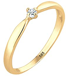 Elli DIAMONDS Ring Damen Verlobung Welle mit Diamant (0.03 ct) in 585 Gelbgold