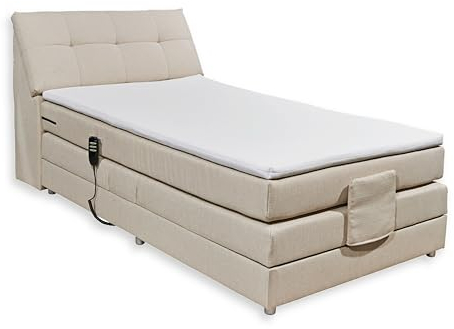 CARPINO Boxspringbett 120x200 elektrisch verstellbar, Creme - Bequemes Einzelbett mit dekorativer Steppung und Komfortschaum Topper - 120 x 110 x 234 cm (B/H/T)