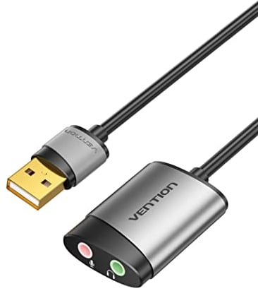 VENTION USB Sound Card - 3.5mm Jack Audio Adapter with TRS Mic Support - Compatible with PC, Laptop, Headset, PS5/4, Mac and More