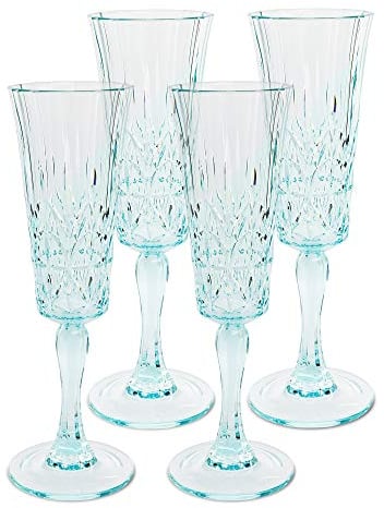 BELLAFORTE - Shatterproof Tritan Plastic Champagne Flute, 6oz, Myrtle Beach Plastic Champagne Glasses Set of 4 - Dishwasher Safe Glassware for Indoor and Outdoor Use, BPA Free - Teal