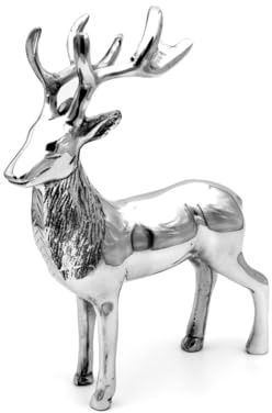 Brillibrum Design große Dekofigur Hirsch aus Aluminium Weihnachtsdeko Silber Figur Rentier aus Metall Deko Hirsch Silber stehend REH (Variante 1 : 45x12x40 cm)