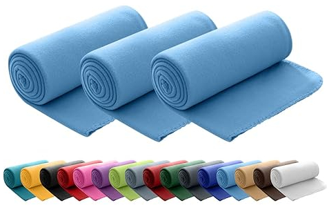 wometo 3er Set Polar Fleecedecke oekoTex 130x160 ca. 400g mit Anti-Pilling und Kettelrand blau Mittelblau