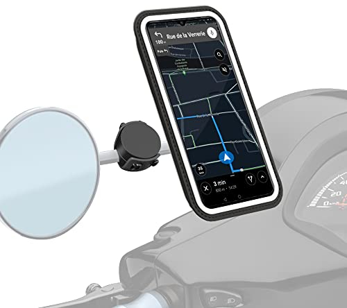 Shapeheart französische Innovation, magnetische Handyhalterung für Motorroller für Rückspiegel. Mit Abnehmbarer wetterfester Hülle, Anti-Vibration, für alle Rückspiegel, kompatibel mit Allen Marken