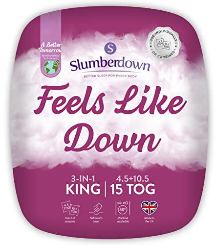 Slumberdown Feels Like Down 3-in-1 King Size Duvet 15 Tog - 4.5 + 9 Tog Combi Quilt for All-Year Round Comfort | UK-Made, Ultra Soft, Non-Allergenic & Washable (225 x 200cm)