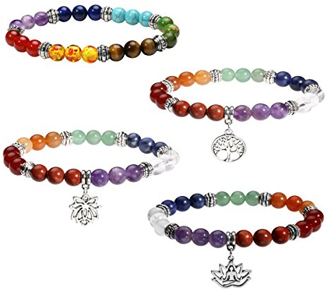 Eigso Bracciale 7 Chakra Bracciale Da Donna In Pietra Di Cristallo Con Ciondolo Simbolo Lotus/Yoga/Albero Della Vita Per San Valentino