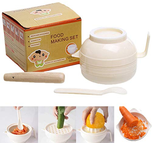 babynahrungszubereiter babybrei Baby Pürierset zum Stampfen und Pürieren von Essen Schlüssel Stampfer Frisches Essen Gemüse Obst Pürieren Brei Teller mit Saugnapf ür kleinereling Kleinkinder