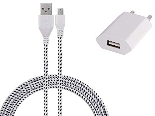 Pack Chargeur pour WIKO Y81 Smartphone Micro USB (Cable Tresse 3m Chargeur + Prise Secteur USB) Murale Android (Blanc)