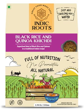 Indic Roots Black Rice & Quinoa Khichdi, Superfood, Instant Food, Healthy Food, Ready To Eat Full Meal, No MSG, No Preservatives, 55 Gm (Pack of 1)
