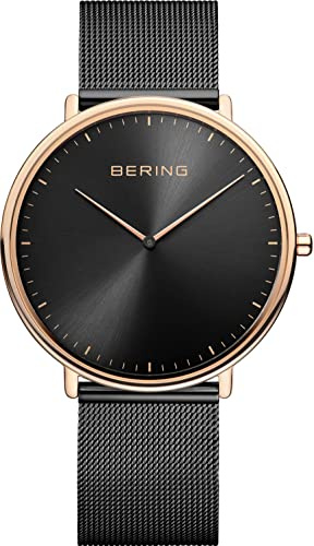 BERING Herren Uhr analog Quarzwerk mit Edelstahl Milanaisearmband 15739-166