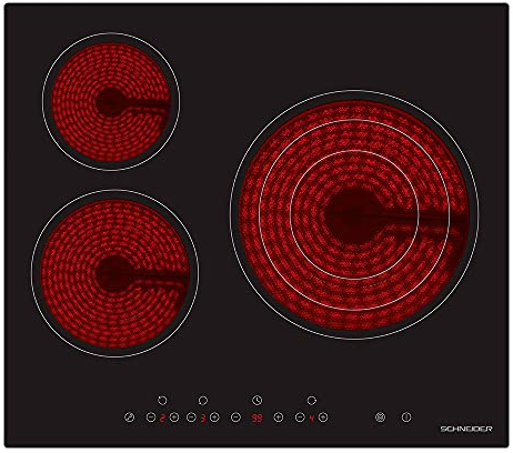 SCHNEIDER Placa vitroceramica, 3 zonas de cocción, 60 cm, 5700W, Control Táctil, Temporizador, Negro (60 CM)