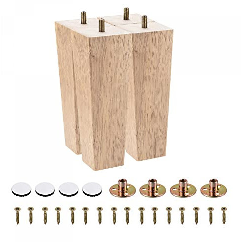 sourcing map Furniture Legs, 7 Inch(180mm) Set of 4 Square Solid Wood Couch Legs Chair Table Feet Sofa Support Replacement Parts, with Accessories, Light Brown