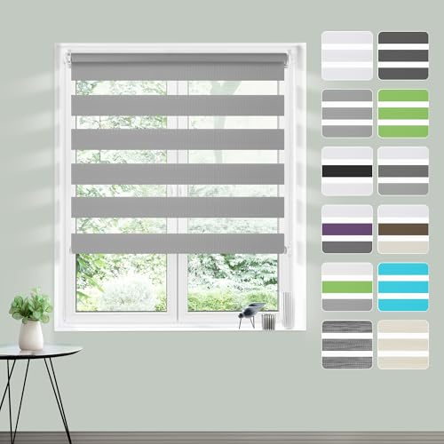 Doppelrollo Klemmfix ohne Bohren B95 x H110cm(Stoffbreite 91cm) Grau, Rollos für Fenster ohne Bohren, Klemmrollos mit Lichtdurchlässig & Verdunkelnd, Fensterrollo Innen Sonnenschutz Rollo