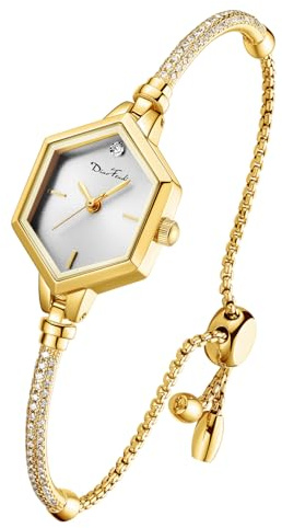 Rose Gold Petite Bracelet Watch for Women, Diamond Dress Analog Hexagonal Mini Women Watch Waterproof