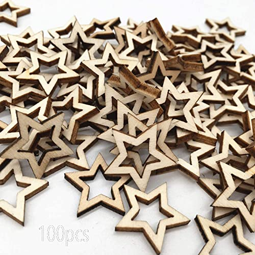 HPiano Holzsterne Scheiben, 100 Stück,Holzsterne zum Basteln,Stern Streuteile Basteln,Mini Stern Holz Dekoration,Holz Dekosterne,für Weihnachten Hochzeit Party DIY Handwerk Tisch Deko-Holzsterne