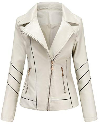 JINGAN Running Jacket Women Women's Slim Leather Stand-Up Collar Zipper Stitching Solid Color Jacket Rains Jacket Women Golf Short Sleeve Waterproof Jacket