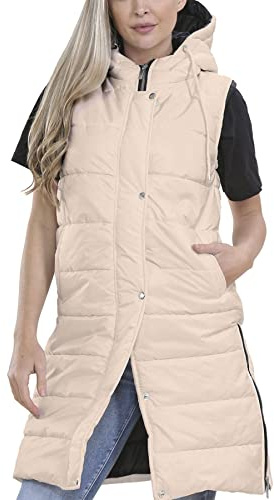 A2Z Ladies Sleeveless Gilet Oversized Hooded Quilted - Gilet 802 Stone L