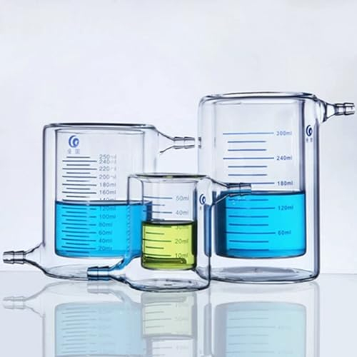 1 Uds Vaso de precipitados de Doble Capa de Vidrio de borosilicato de 50ml a 1000ml, Vaso de precipitados con Camisa de Laboratorio for experimentos fotocatalíticos (Size : 300ml)