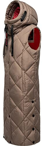 Navahoo warme Damen Winter Steppweste lang mit Kapuze Schnuckel Dark Taupe Gr. XS