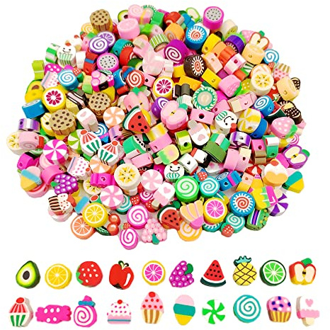 200pcs Fruit Clay Beads-Mixed Candy Polymer Clay Beads Charms for Bracelet Necklace Jewelry Making (Fruit)