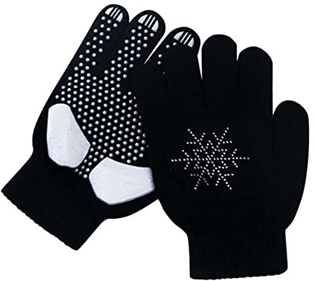 WISREMT Gants de Patinage Artistique pour Les Enfants Jeunes Filles Exercice de compétition, Gants d’Hiver Chauds avec Paume antidérapante, Gants de Patinage sur Glace avec Strass Flocons de Neige